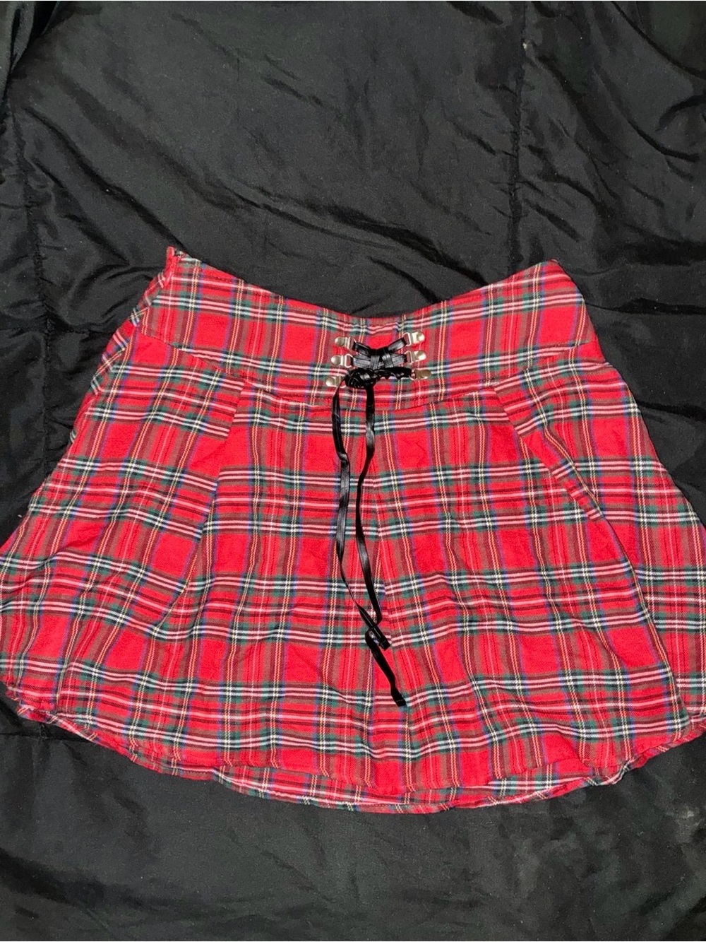 SHEIN Red Plaid Mini Skirt with Lace-Up Detail
